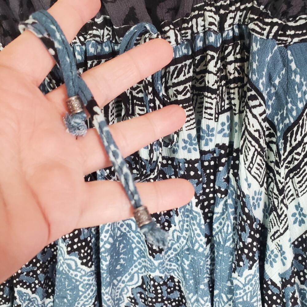 Free People Heart of Gold Mini Dress Blue Charcoal Sz Small Bell Sleeve Lined - Picture 5 of 10